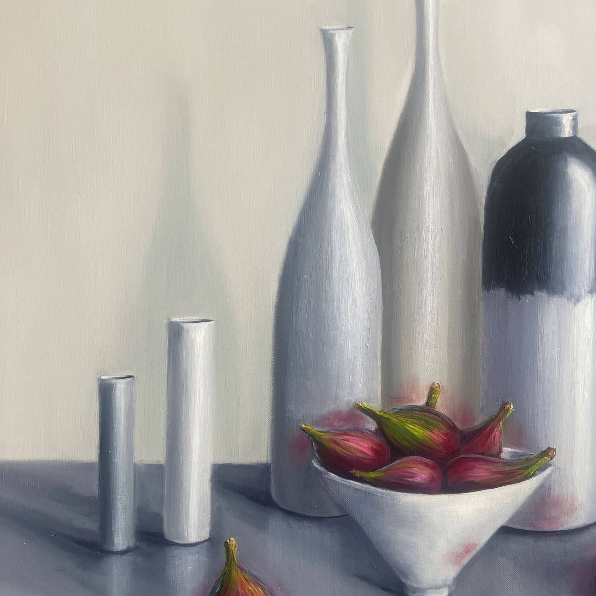 NewingerART: "Pale Bottles & Cylinders With Luscious Purple Figs" (Jonquil Williamson, 2023) Detail